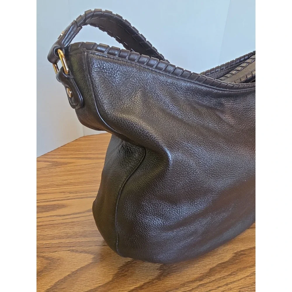 Michael Kors Handbag Womens Brown Pebbled Leather Hobo Shoulder Bag Top Zip